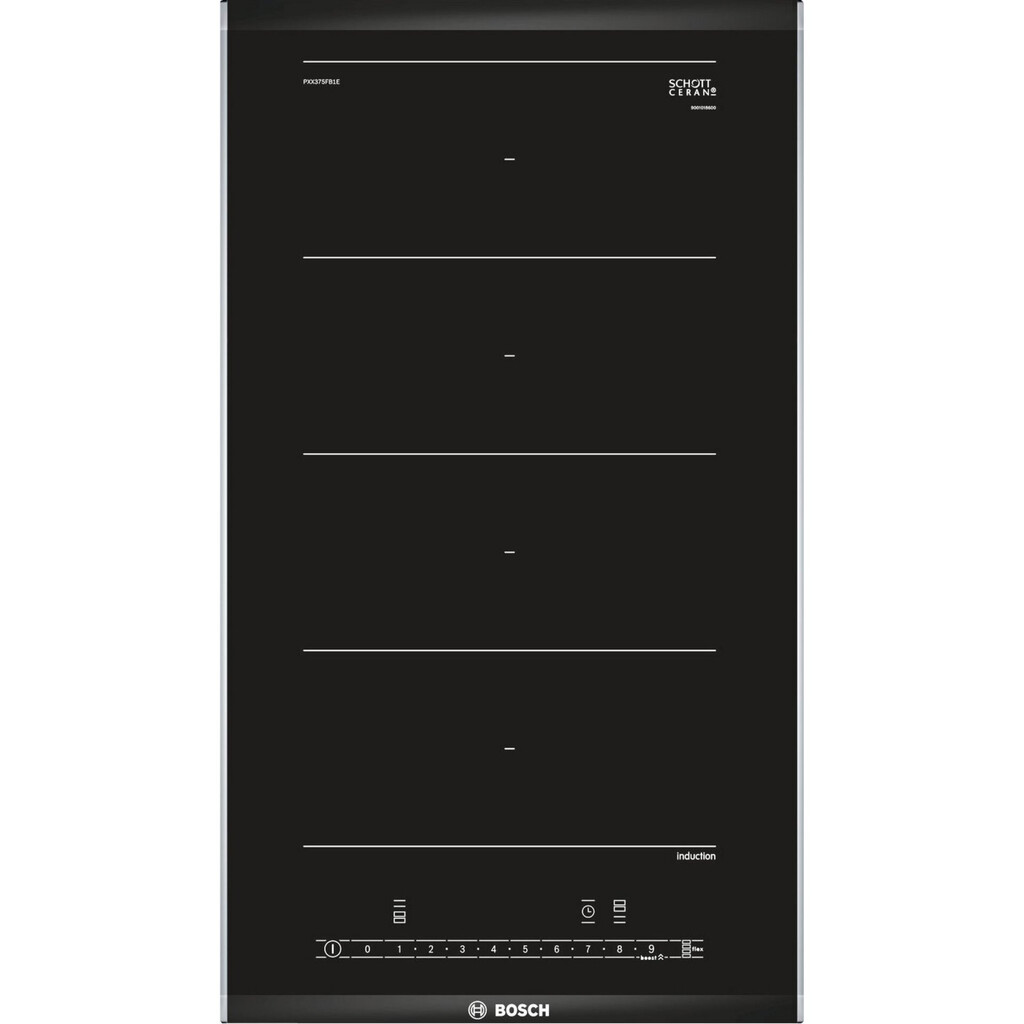 Керамичен плот за вграждане Bosch PXX375FB1E, 3700W, 2 зони, 17 степени, ComfortProfile, QuickStart, Индукционен, Черен