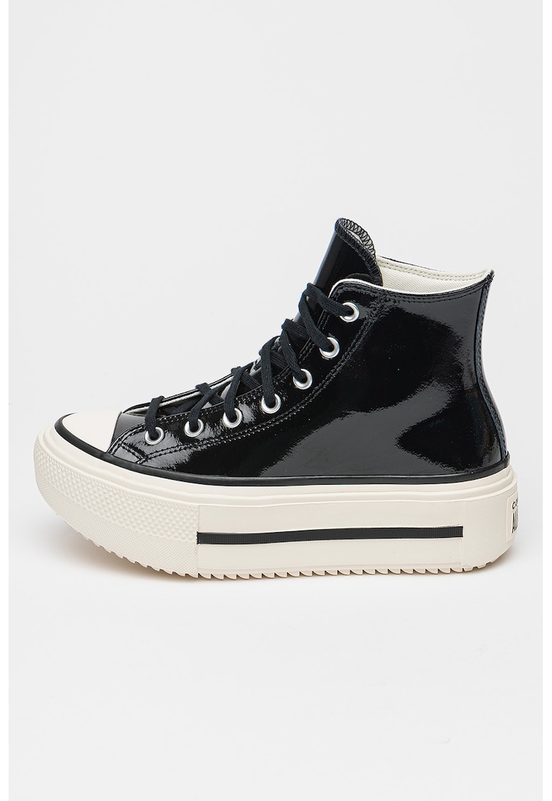 Лачени кожени спортни обувки Chuck Taylor All Star Lift Double Stack - Черен