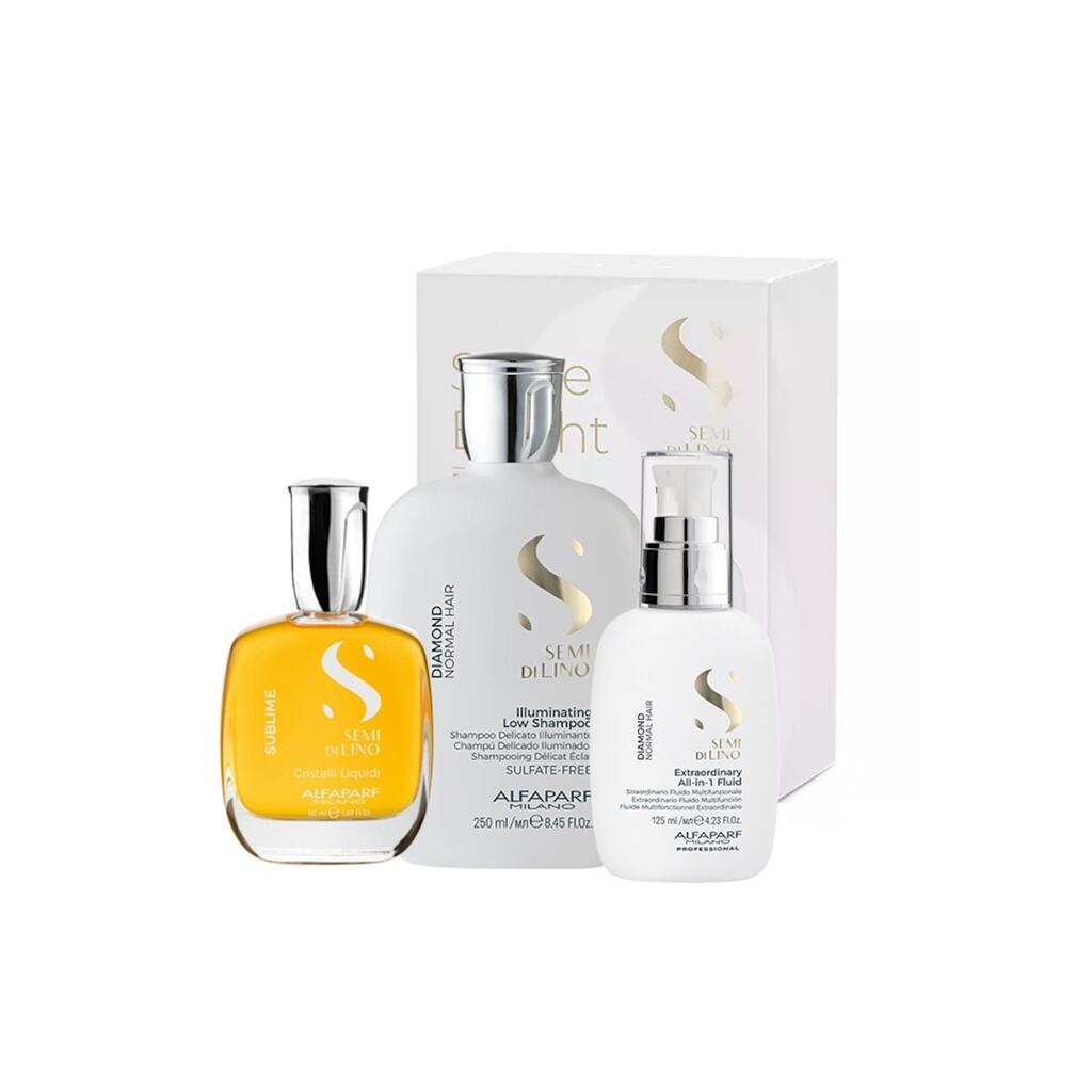 Комплект за блясък  Semi Di Lino Diamond Illuminating with Shampoo 250 ml - Флуид за блясък 125 ml и Олио за блясък - 50 ml