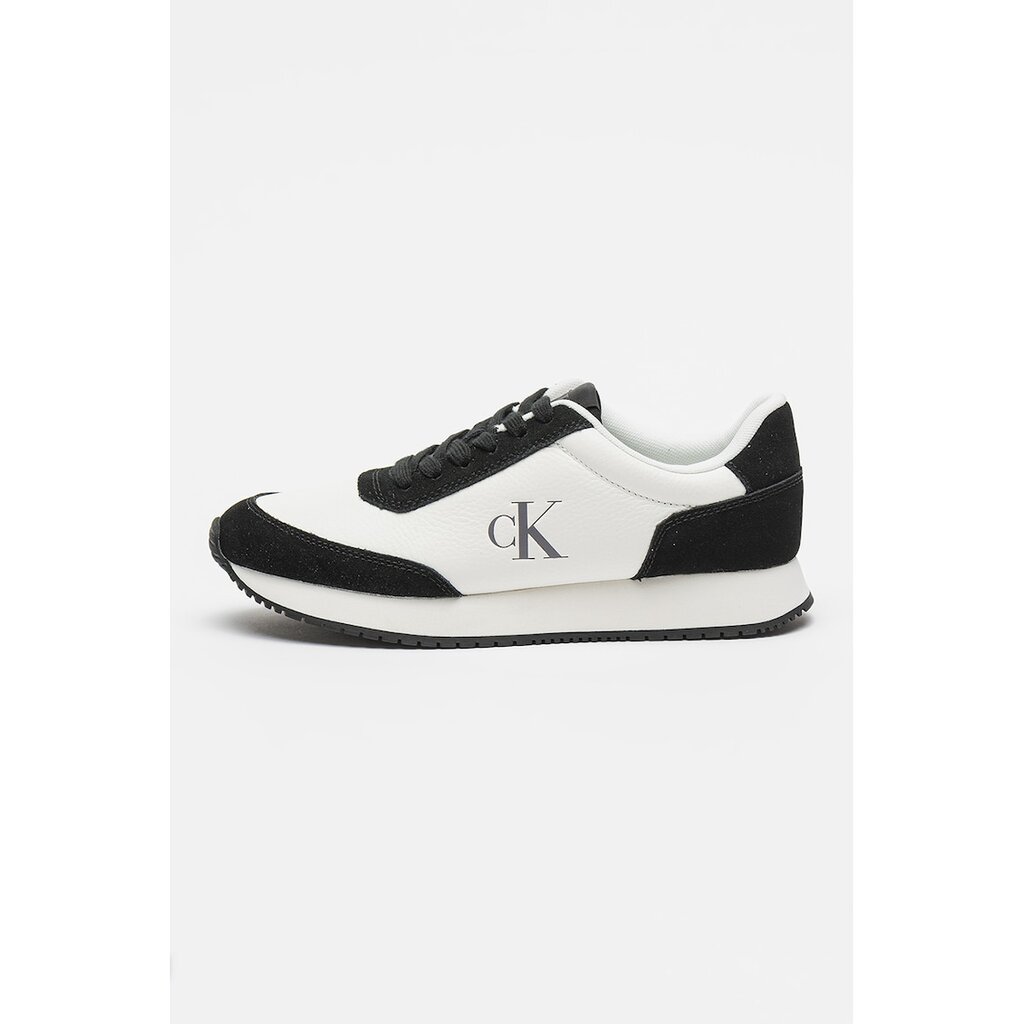 Спортни обувки от кожа и велур Runner Lace Up Low Mix - Избеляло черно/Мръснобял