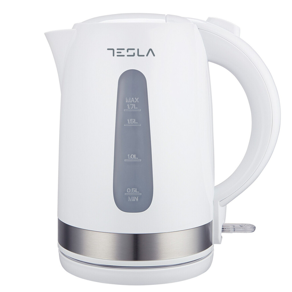 Електрическа кана Tesla KT200WX, 2200W, 1.7 литра, Скрит нагревател, Strix Control, Светлинен индикатор, Бял/Инокс