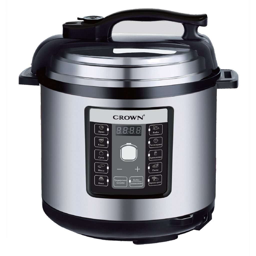 Мултикукър под налягане Crown CPC-506BF, 1000W, 6 л, 11 програми, 95 kPa, Отложен старт, Таймер, LCD, Сребрист/черен