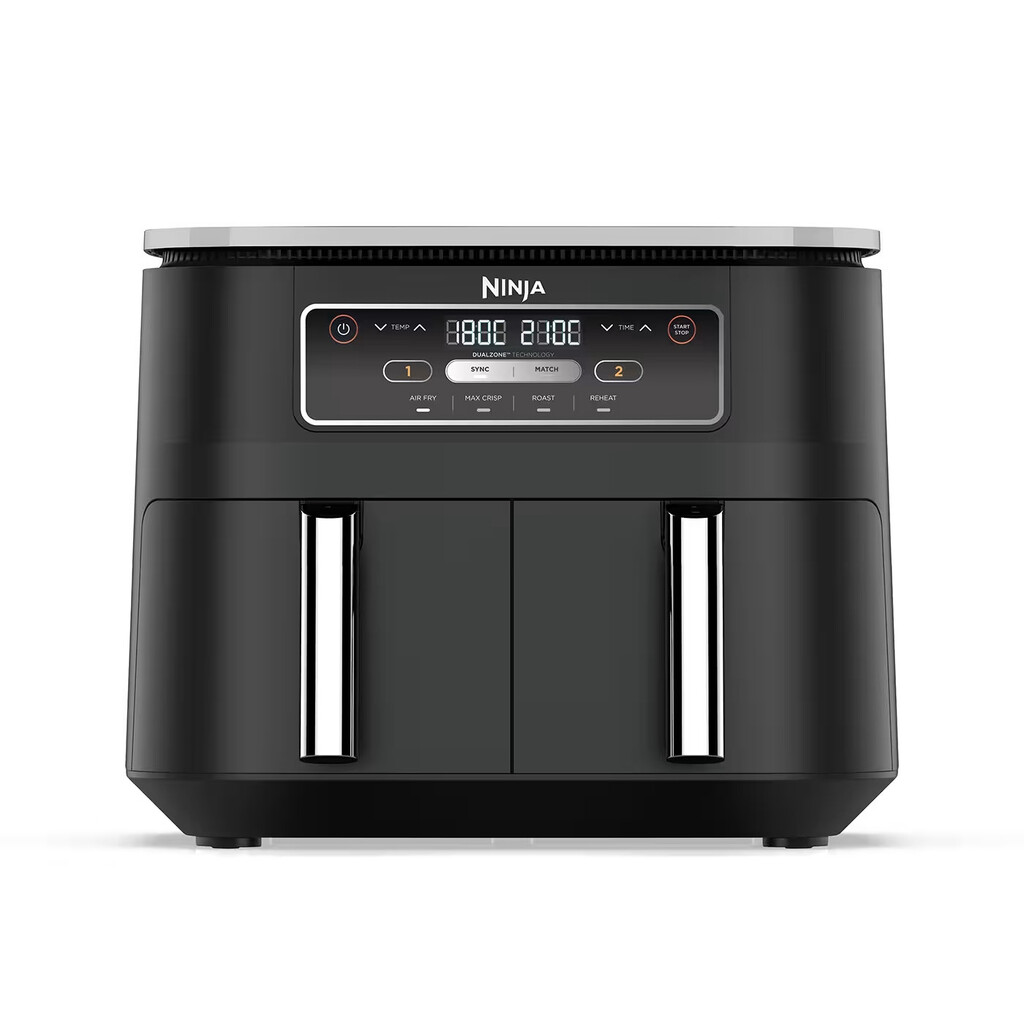 Двоен фритюрник с горещ въздух Ninja Foodi Dual Zone AF200EU, 2400W, Независими зони за готвене, 7.6 л, 4 програми, 100-240°C, Max Crisp, Sync, Черен