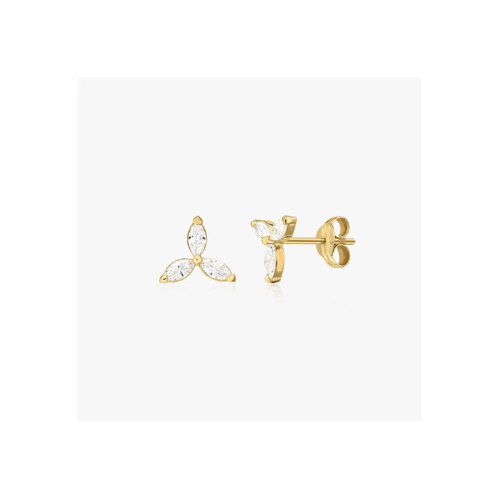 Златни обеци Flower Studs - Цирконий