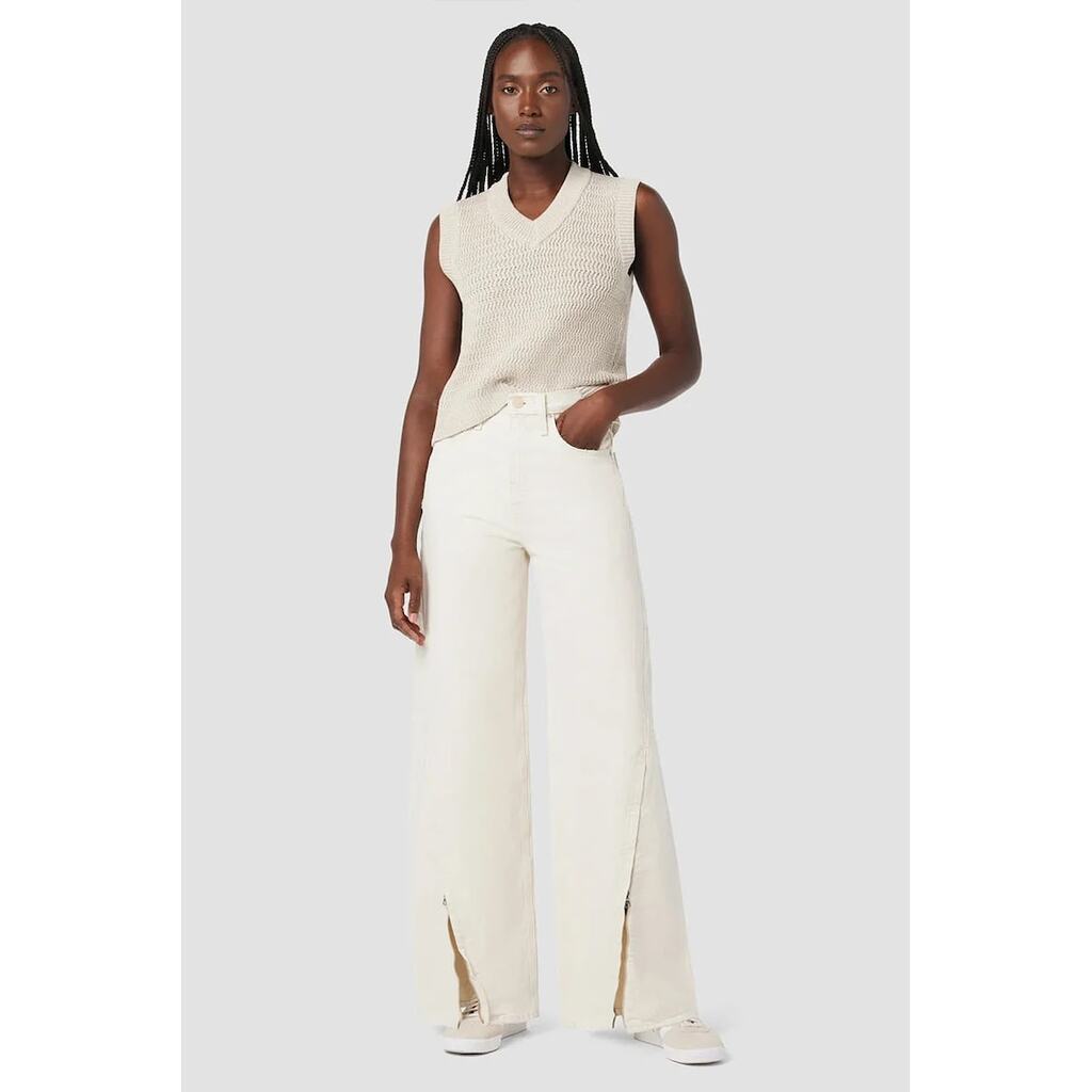 High Rise Wide Jeans With Ankle Zipped Detail - Бежов