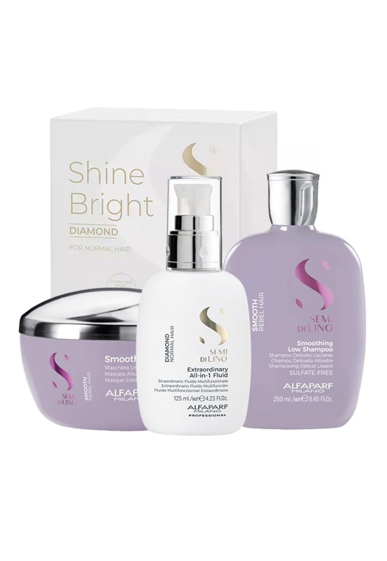 Комплект за изглаждане Milano Semi Di Lino Shampoo - 250 ml - Маска - 200 ml и Флуид за блясък All-in-1 Diamond Illuminating - 125 ml