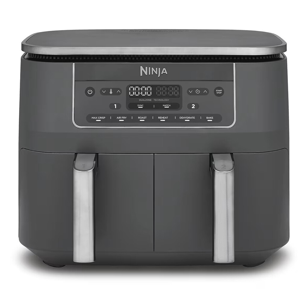 Двоен фритюрник с горещ въздух Ninja DZ300EU, 7.6 л, 6 програми, Таймер, Независими зони, Сив