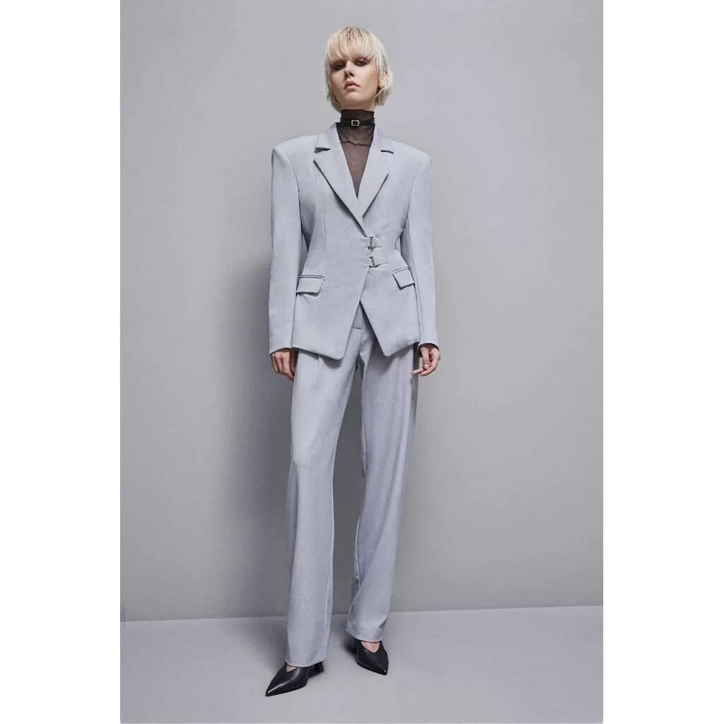 Вталено сако - slim fit - с подплънки на раменете - Сив