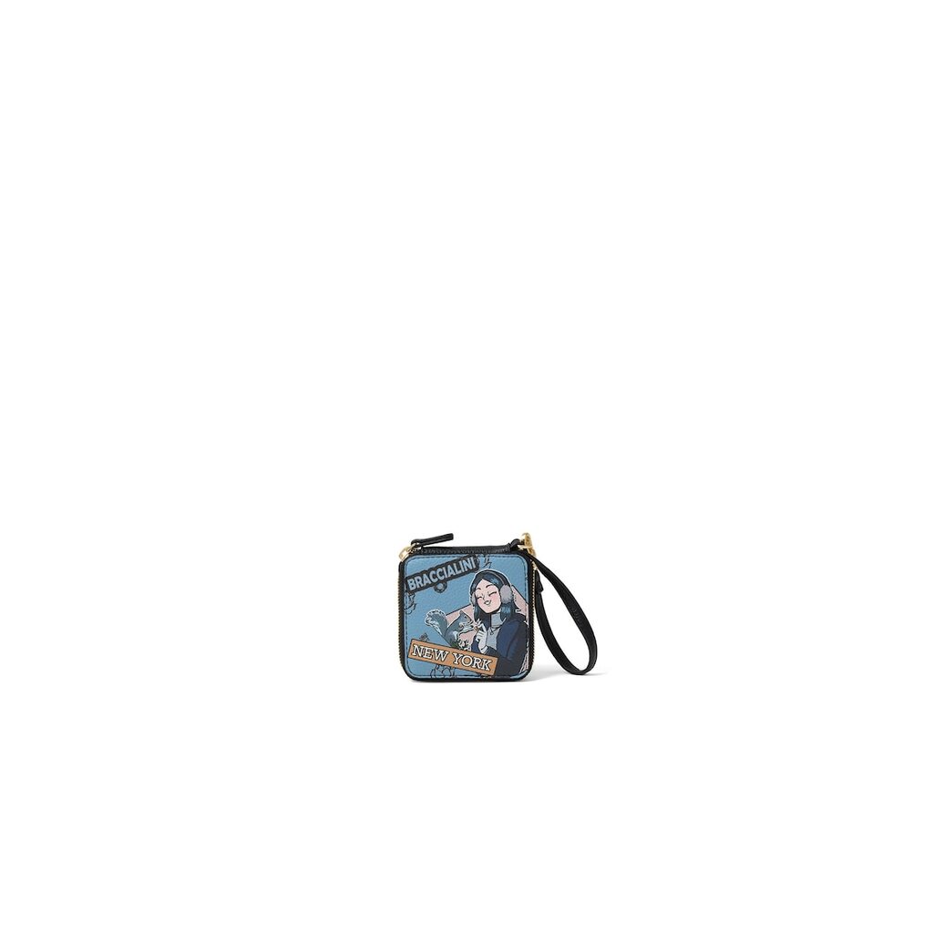 Кожен портфейл с графична шарка - Оранжев/Син