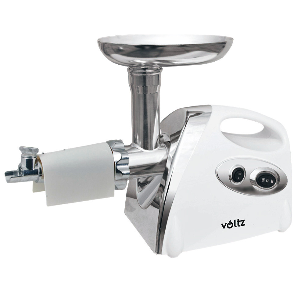 Месомелачка с приставка за домати Voltz V51991A, 1400W, Обратен ход, Аксесоари за сосове и Kubbe, Бял