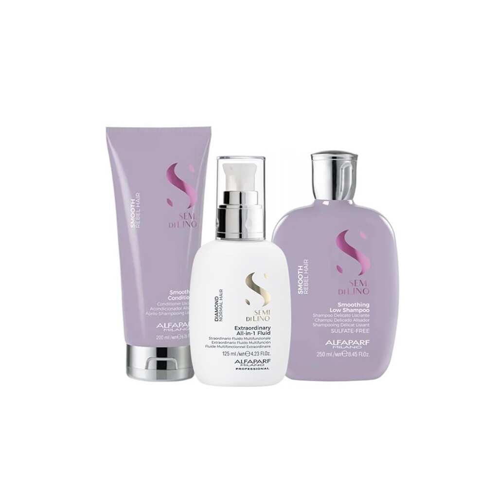 Комплект за изглаждане  Milano Semi Di Lino Shampoo - 250 ml и Балсам 200 ml и All-in-1 Diamond Illuminating Shine Fluid - 125 ml