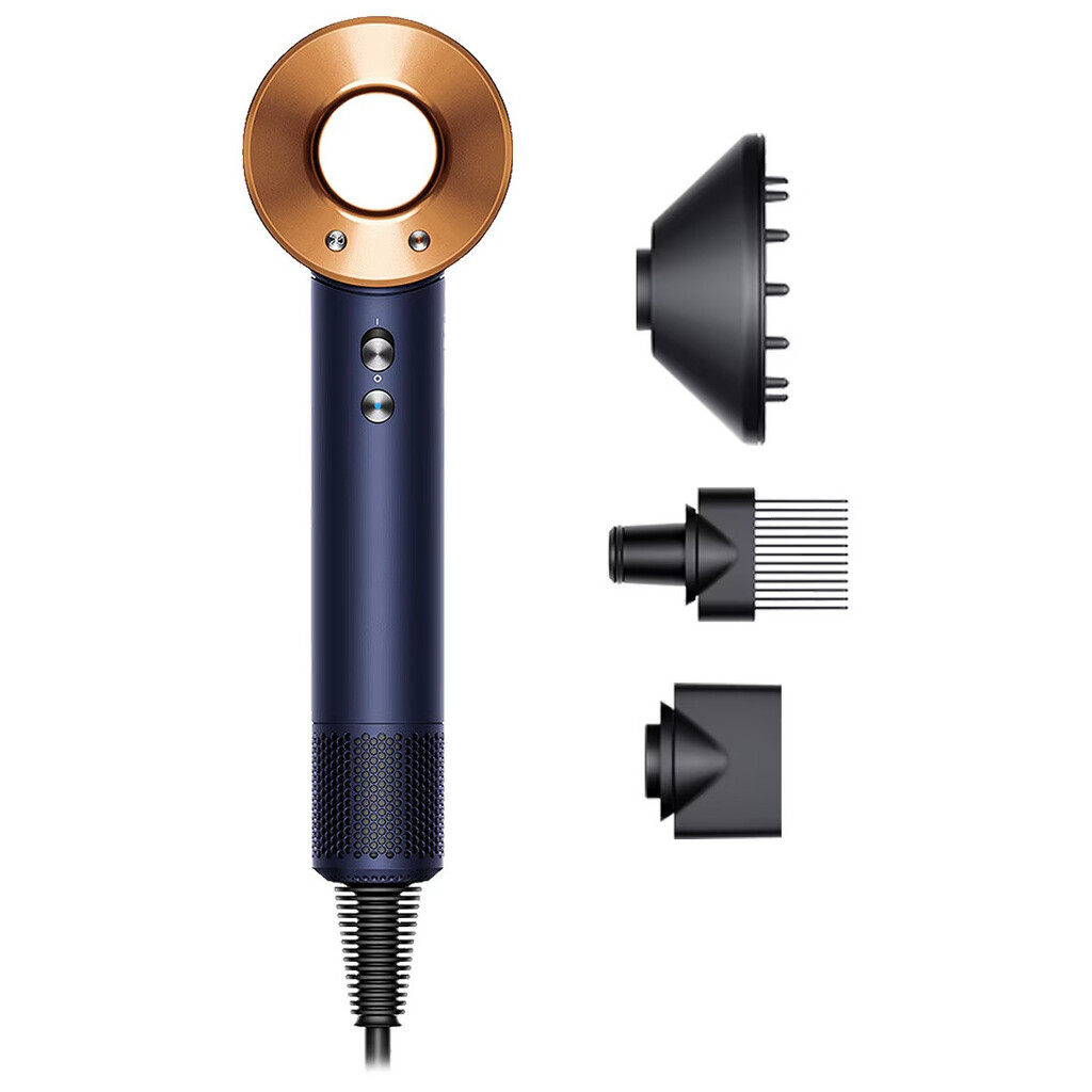 Сешоар Dyson Supersonic HD07 Pbu/Rco 113312-01, 1600W, 3 скорости, 4 температури, Cool shot, 110 000 об/мин, Йонизация, Аксесоари, Син/Меден