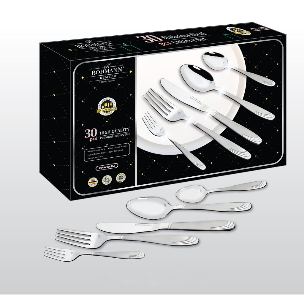 Комплект прибори за хранене Bohmann BP A30-SM, Кутия, 30 бр, Инокс