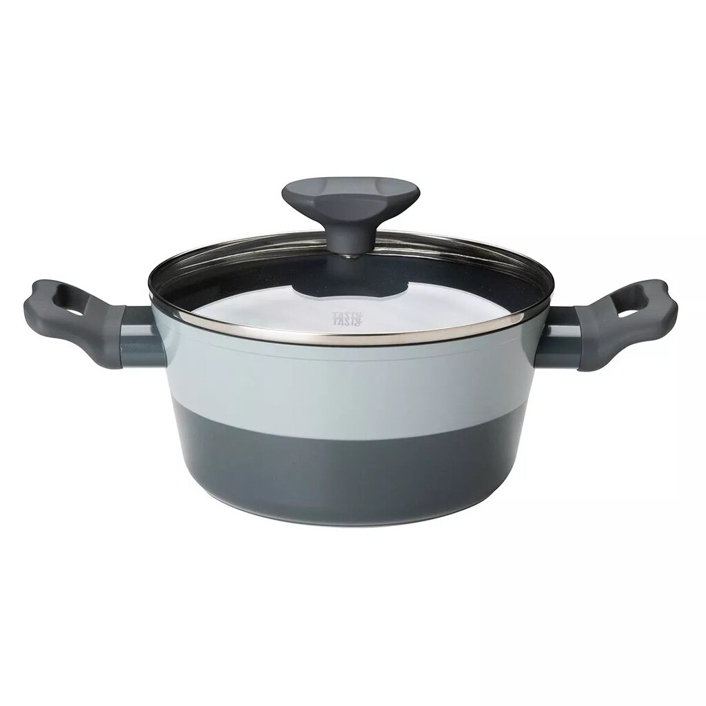 Тенджера със стъклен капак Tasty 678536, 20 см, 2.5 л, Индукция, Алуминий, Незалепващо покритие, Сив