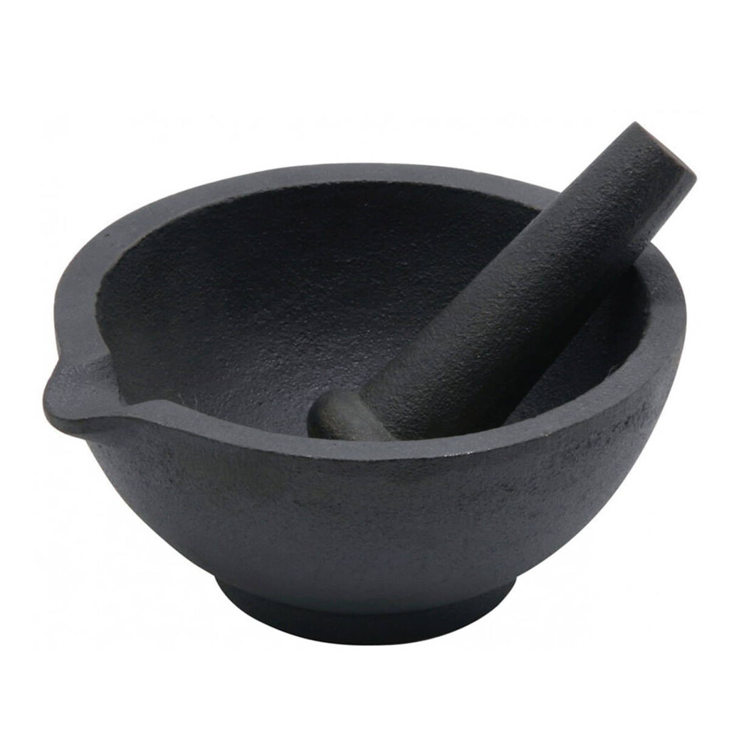 Хаванче и пестик Kinghoff KH 1197, 13x6.5 см, Изцяло чугунен, Черен