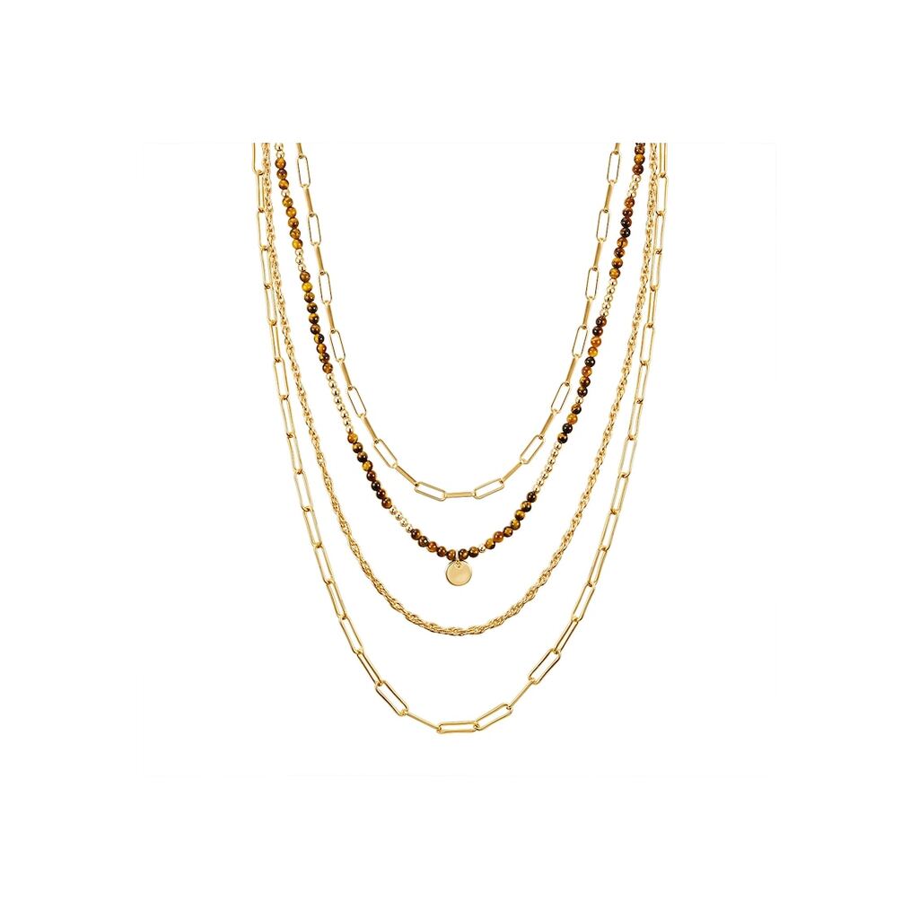 Многоредово колие с 14K злато - Златист