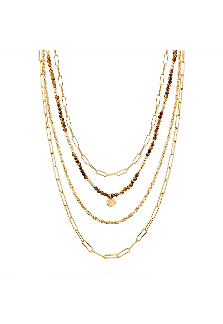 Многоредово колие с 14K злато - Златист