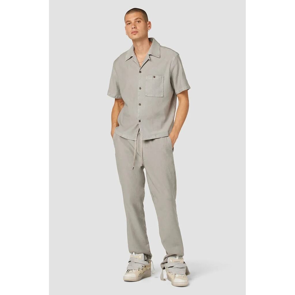 -Панталони slim-fit от мек лен - с ластична талия - Сив