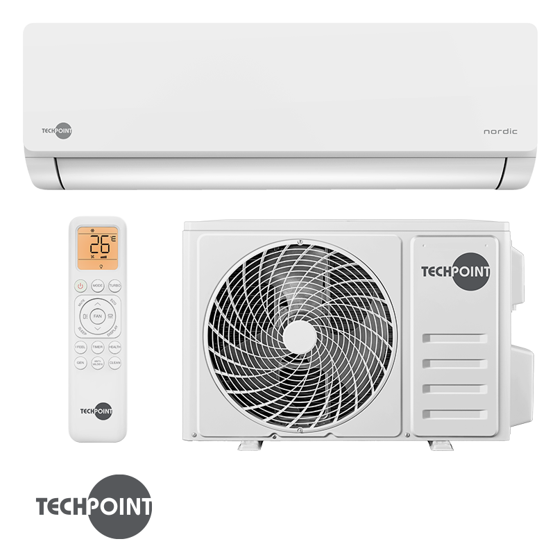 Инверторен климатик TechPoint NPT 24 X-PRO NORDIC, 24000 BTU, 45 м2, А++, Wi-Fi, R-32, Golden Fin, Бял