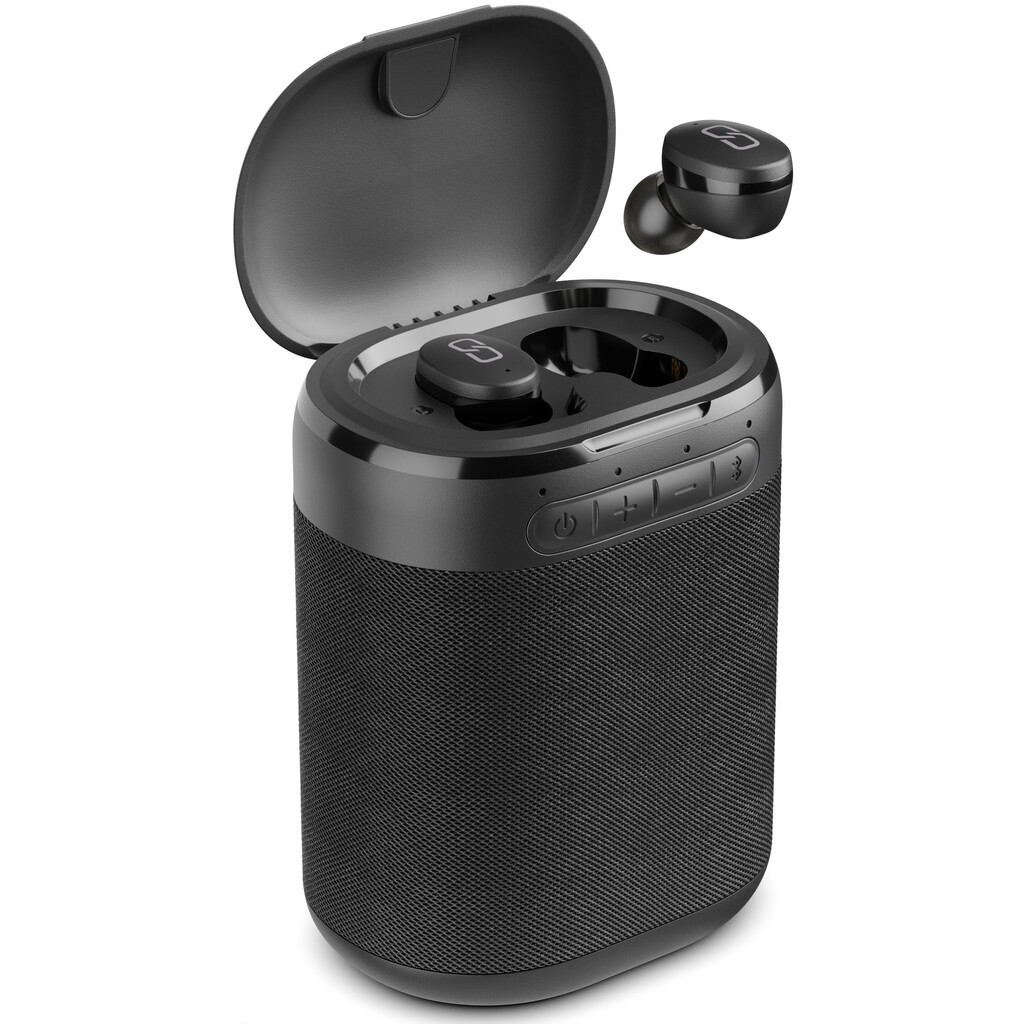 Безжични слушалки и колонка 2в1 Ledwood LD-ST-6-BLK, Bluetooth колонка, True Wireless, USB, Гласов контрол, Черен