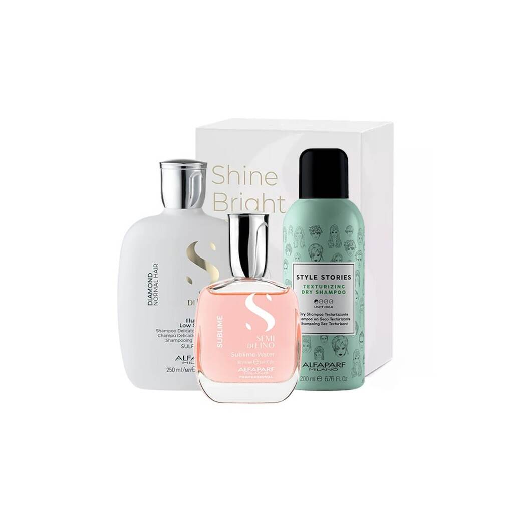 Semi Di Lino Diamond Illuminating Shine Комплект с шампоан - 250 ml - сух шампоан Style Stories 200 ml и Sublime Water 50 ml парфюмирана вода за коса и тяло