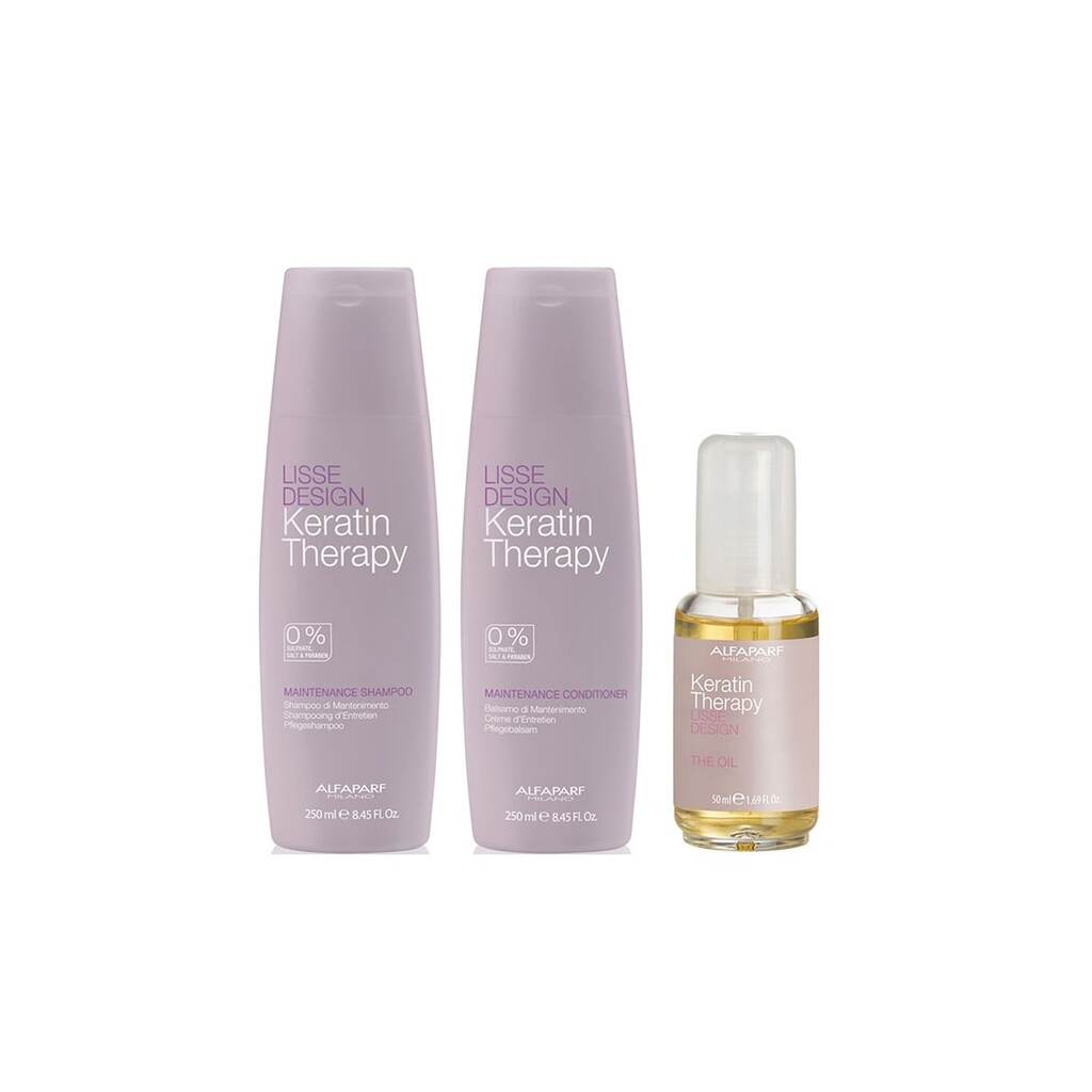 Комплект Alfaparf Smooth Design Keratin Therapy - Шампоан - 250 мл - Балсам - 250 мл - Масло за коса - 50 мл