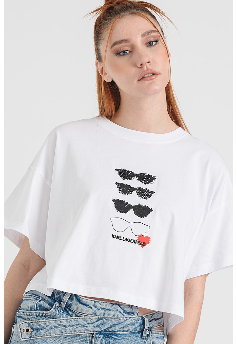 Къса свободна тениска с принт - Избеляло черно… - Сравни цени - цена