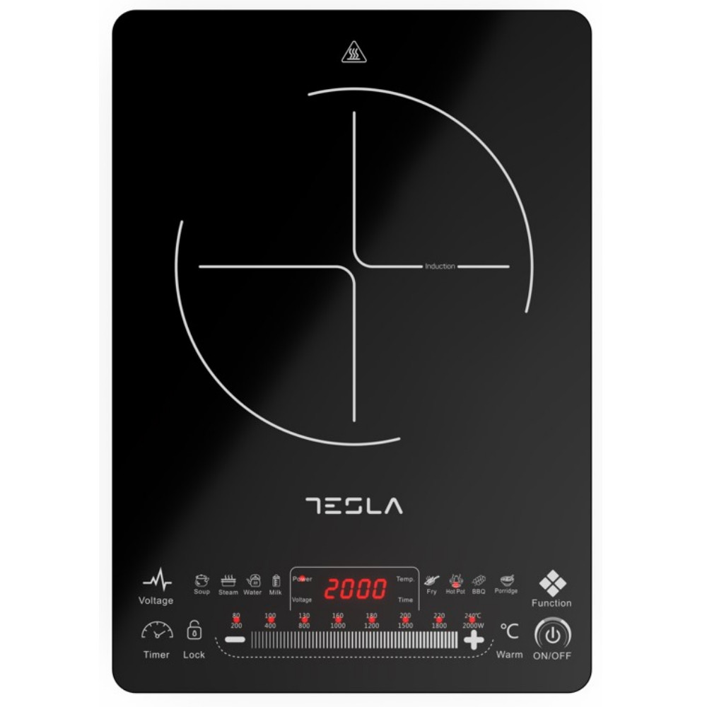 Индукционен котлон Tesla IC400B, 2000W, Touch screen, LED дисплей, 9 програми, 8 нива на мощност, Таймер, Черен