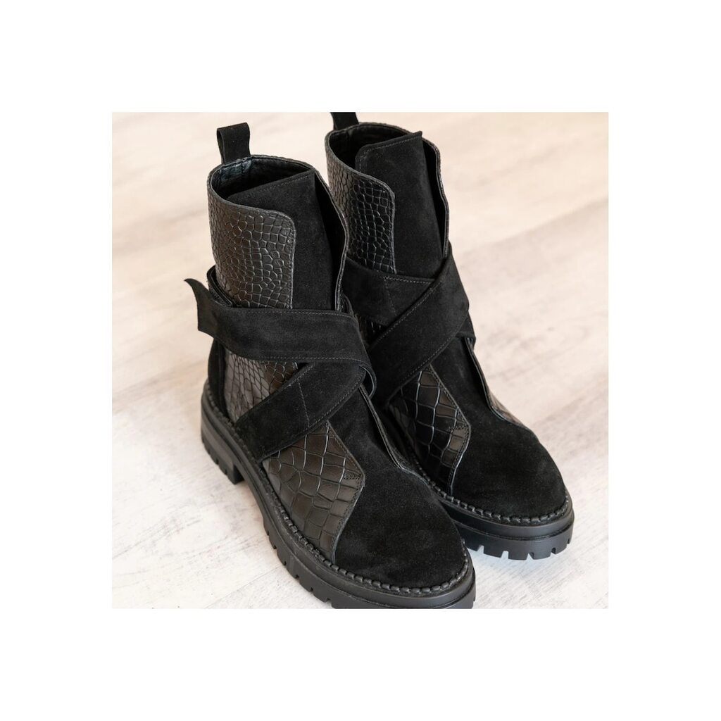 Bocanci piele naturala  - Bristol - Croco Black - Черен