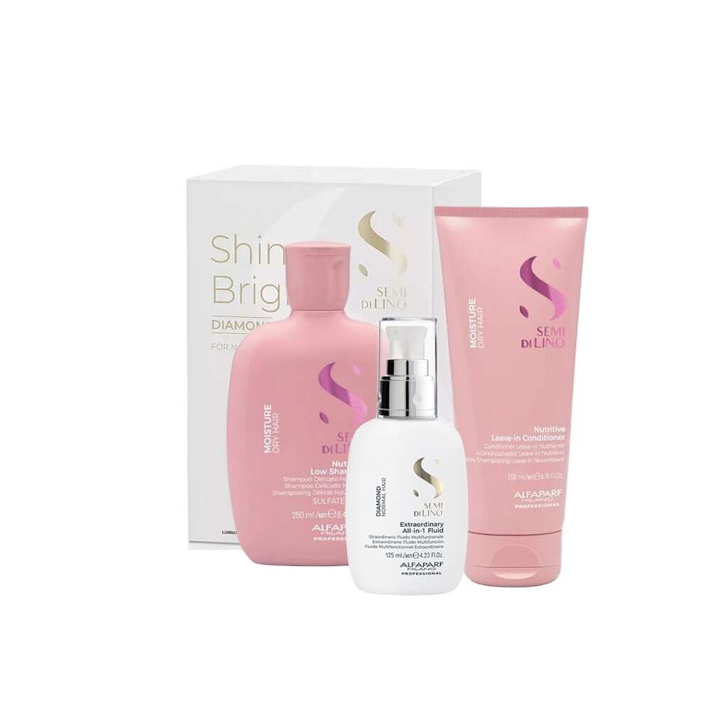 Комплект  Semi Di Lino Moisture Nutritive Shampoo - 250 ml - Балсам - 200 ml и Флуид за блясък All-in-1 Diamond Illuminating - 125 ml