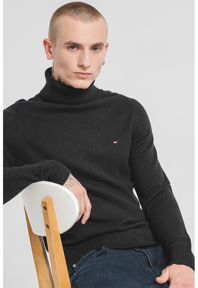 Вълнено поло с лого - Черен елегантно черно Tommy Hilfiger - Цена