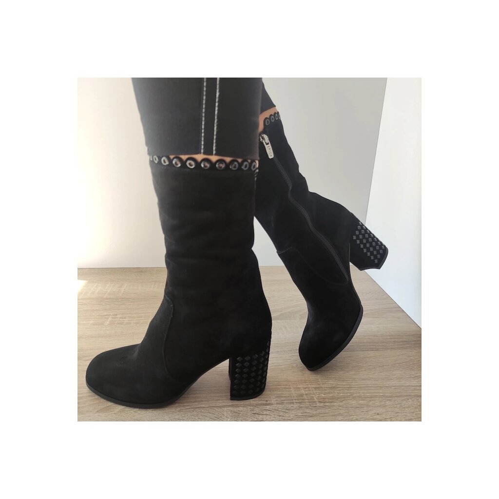 Елегантни дамски боти  F-M112 Black Velvet - Черно кадифе - Черен