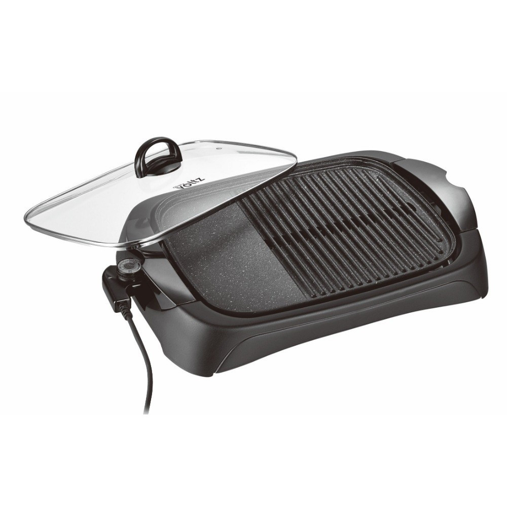 Електрическа скара Oliver Voltz OV51015BM, 2000W, Оребрена и гладка зона, Мраморно покритие, Черен