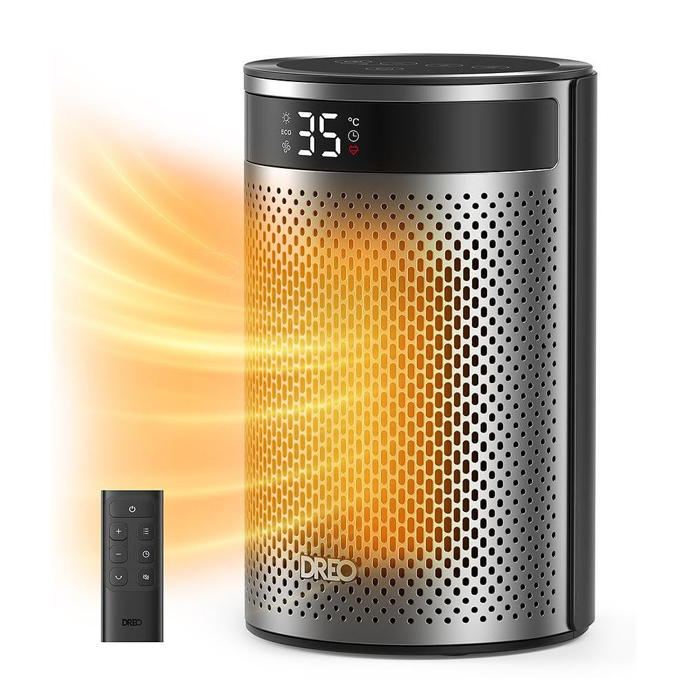 Вентилаторна печка DREO Atom 416, 1500 W, До 20 м2, 5 режима, HeatShield360, Таймер, Сив/Черен