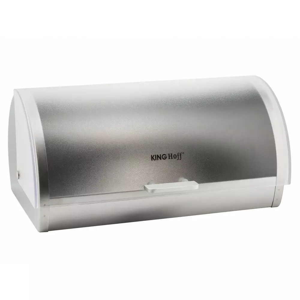 Кутия за хляб Kinghoff KH 3203, 39.5x28x18.5 см, Стомана, Полупрозрачен капак, Бял/сив