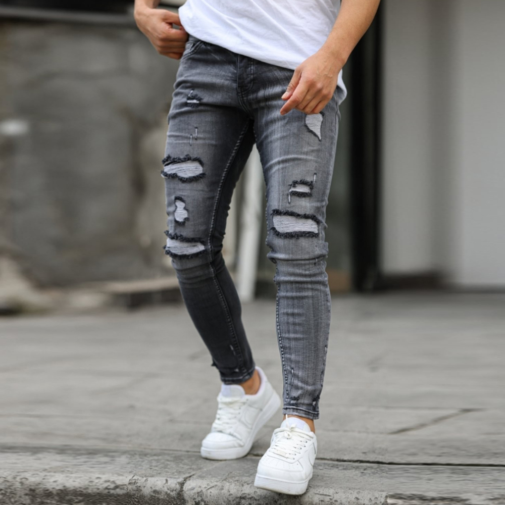 Мъжка Сиви дънки накъсан ефект skinny fit … на най-добра цена