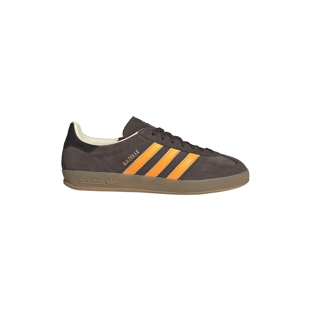 Спортни обувки Gazelle Indoor от велур с лого - Тъмнокафяв/Мандарина