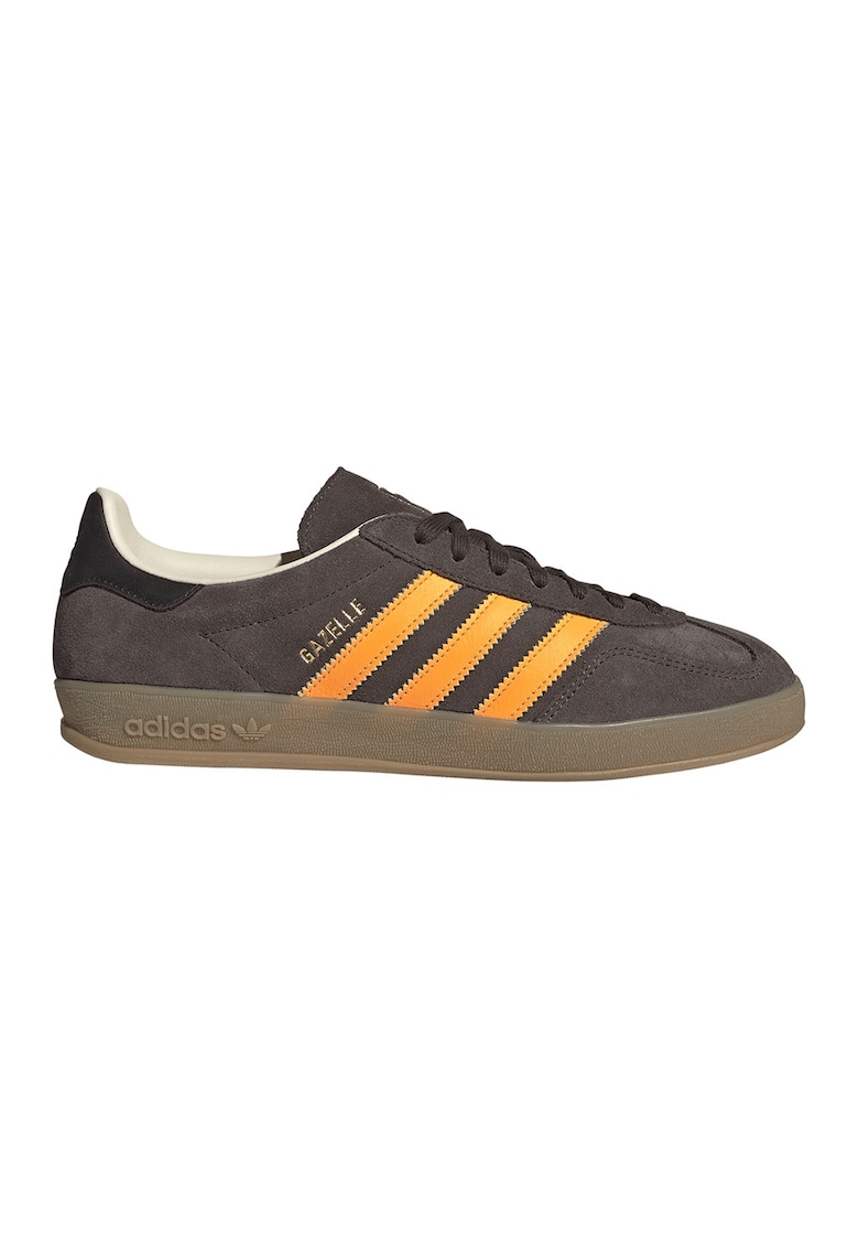 Спортни обувки Gazelle Indoor от велур с лого - Тъмнокафяв/Мандарина