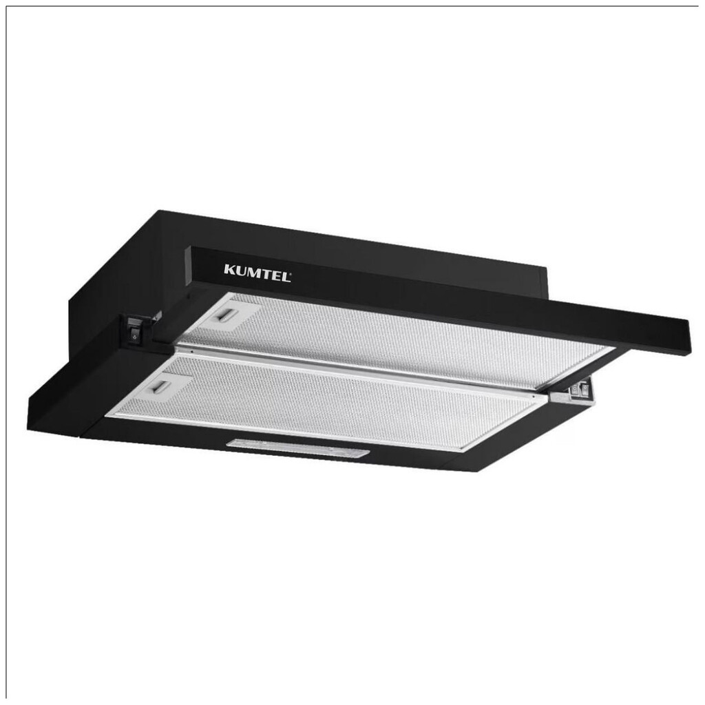 Телескопичен абсорбатор Kumtel DS6-905B S, 90W, 250 м3/ч, 2 мотора, 2 степени, Двоен алуминиев филтър, LED, Черен