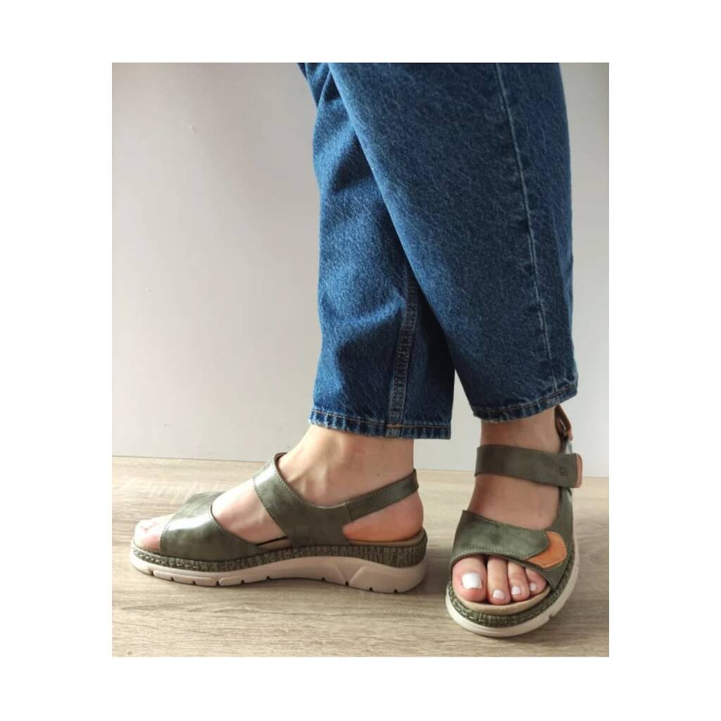 Ежедневни дамски сандали  12501Vt Mostar 40-N Kaki с Camel - Зелени - Зелен