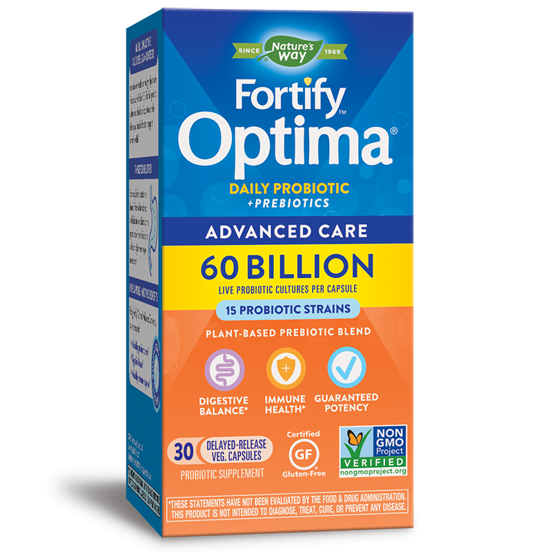 Пробиотик + пребиотици – специална грижа - Fortify Optima Probiotic Advanced Care, 60 млрд. активни пробиотици, 30 капсули