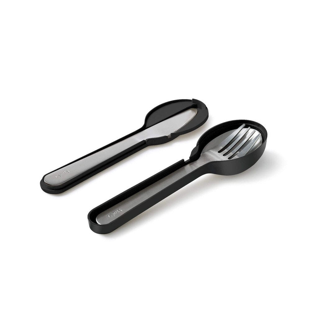 Комплект прибори за хранене Lekue On The Go 1010238, 4 части, Калъф за съхранение, -20°C / +100°C, Неръждаема стомана, Черен