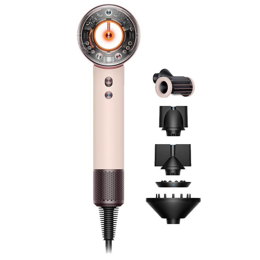 Сешоар Dyson HD16 Supersonic Nural Ceramic Pink/Rose Gold Straight+Wavy 113407-01, 1600W, 3 скорости, 4 температури, Отрицателни йони, 5 приставки, Предпазващ скалпа, Керамично ...
