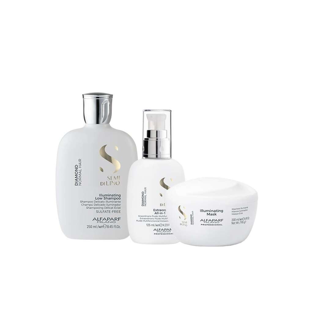 Комплект за блясък  Semi Di Lino Diamond Illuminating with Shampoo - 250 ml - Маска - 200 ml и Флуид за блясък - 125 ml