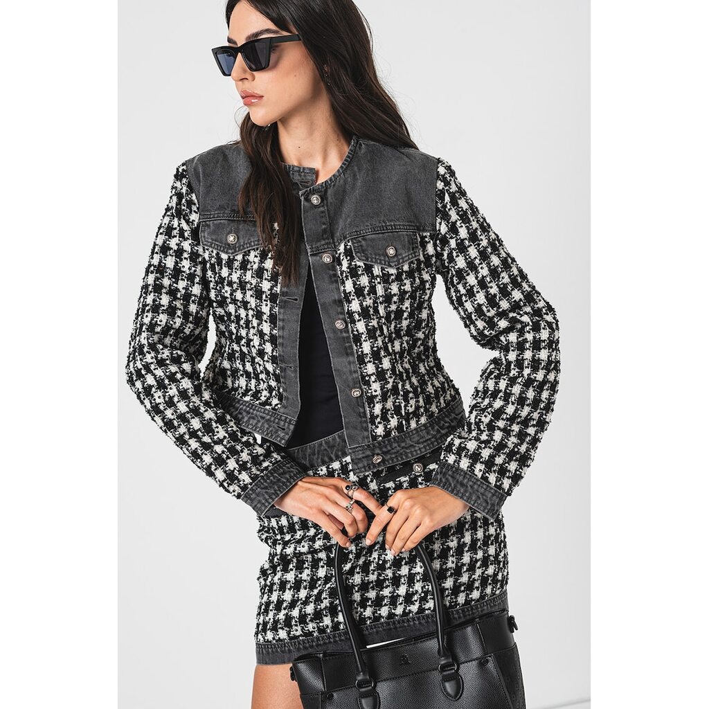 Яке с овално деколте - Черен/Бял класич… - Цена в shopmall.bg