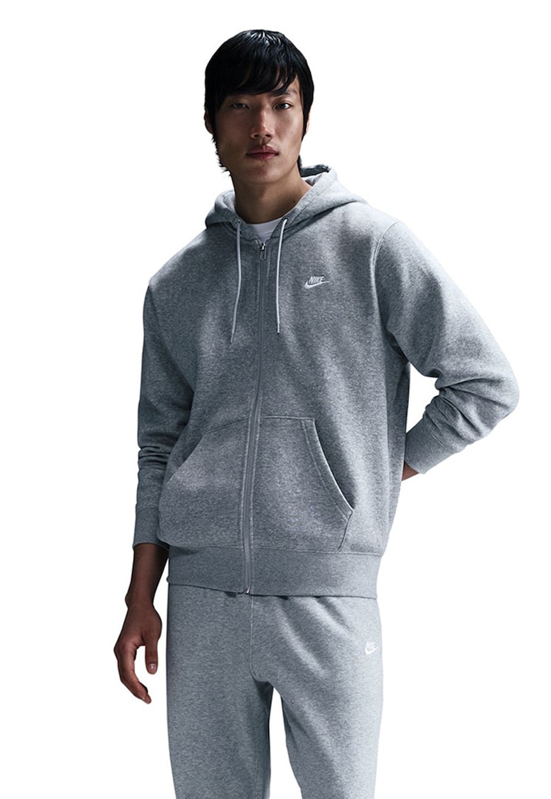 Худи Club с цип и лого - Сив меланж в сиво Nike - топ цена