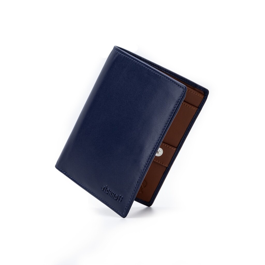 Мъжки портфейл  Вертикален - Slim - RFID защита - Естествена кожа - Отделения за CI и талон за автомобил - Опакован в подаръчна кутия - Син