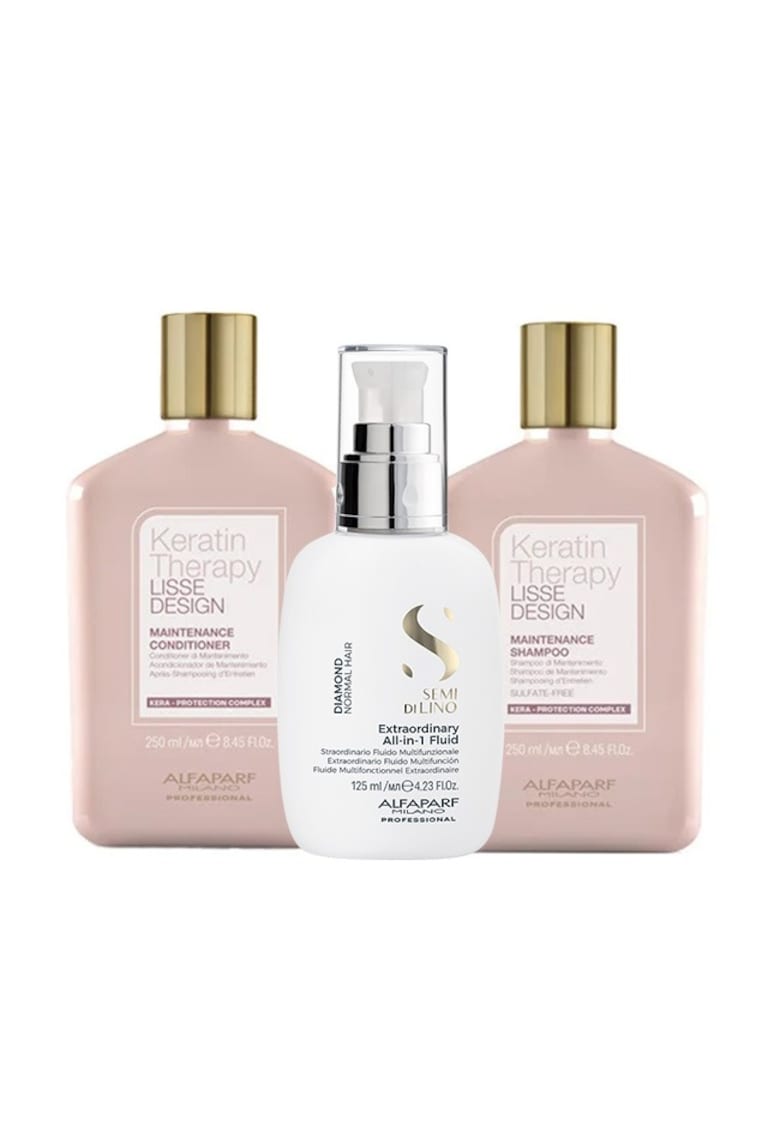 Комплект с Lisse Design Keratin Therapy Maintenance Shampoo 250 ml и балсам 200 ml и All-in-1 Diamond Illuminating Shine Fluid - 125 ml