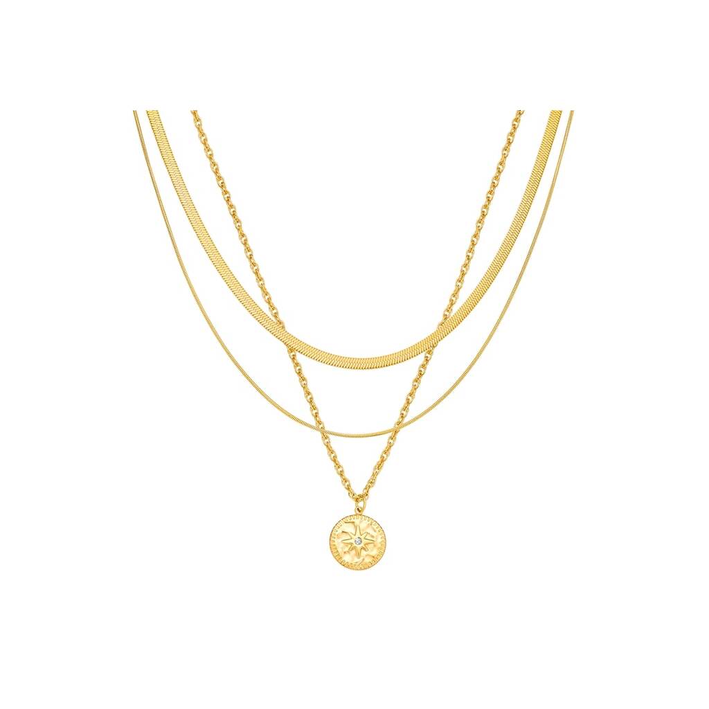 Колие на пластове от неръждаема стомана с 14K злато