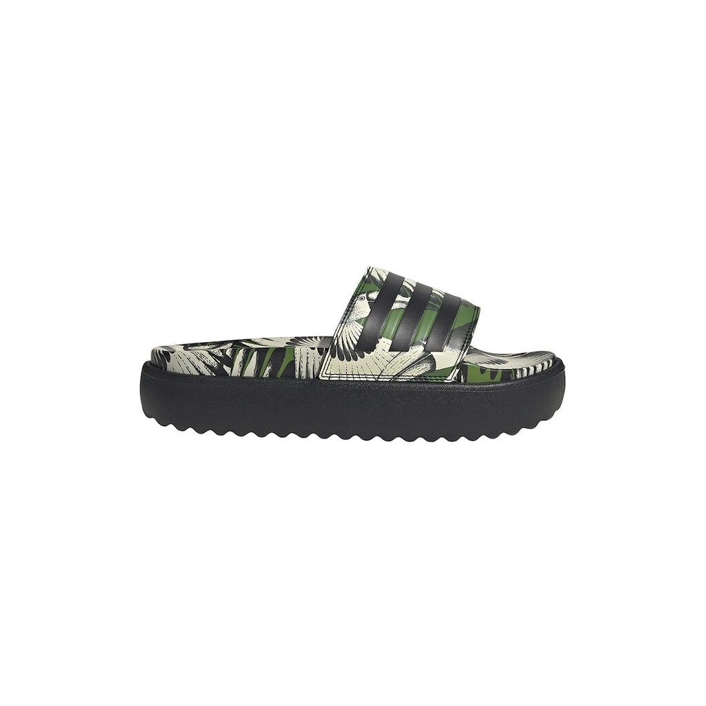 Десенирани чехли Adilette с равна платформа - Черен/Папратово зелено/Крем